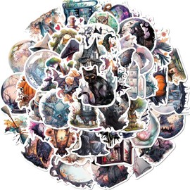 50PCS Witchy Aesthetic Stickers, Gothic & Mystical Vinyl Decals for Laptop, Water Bottles, Phone & Skateboard, Dark Fantasy & Celestial Designs, Ideal for Scrapbook, Journals & Decor