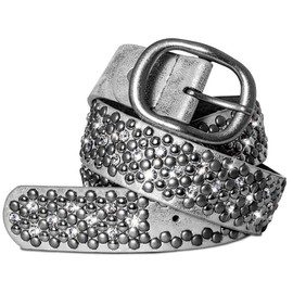 Caspar GU263 Women's Vintage Belt with Rhinestones and Rivets, metallic silver