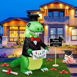 InfleasJoiy 5 Graduation Season Dinosaurs, Outdoor Inflatable Decorations with LED Lights