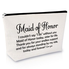 Maid of Honor Gifts Wedding Gifts for Bridesmaid Makeup Bag Maid of Honor Proposal Engagement Bride Tribe Bridal Shower Party Presents for Friends Sister Cosmetic Bag Zipper Travel Pouch