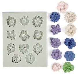 meeeyya Flower Polymer Clay Molds, 2Pcs Polymer Clay Molds for Jewelry Making, Daisy Sunflower Rose Miniature Silicone Molds (11Flowers)