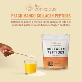 Live Conscious Collagen Peptides Powder - Peach Mango Flavored Collagen Powder - Hair, Skin, Nail, & Joint Support - Type I & III Grass-Fed Collagen Supplements for Women and Men - 30 Servings - 13oz
