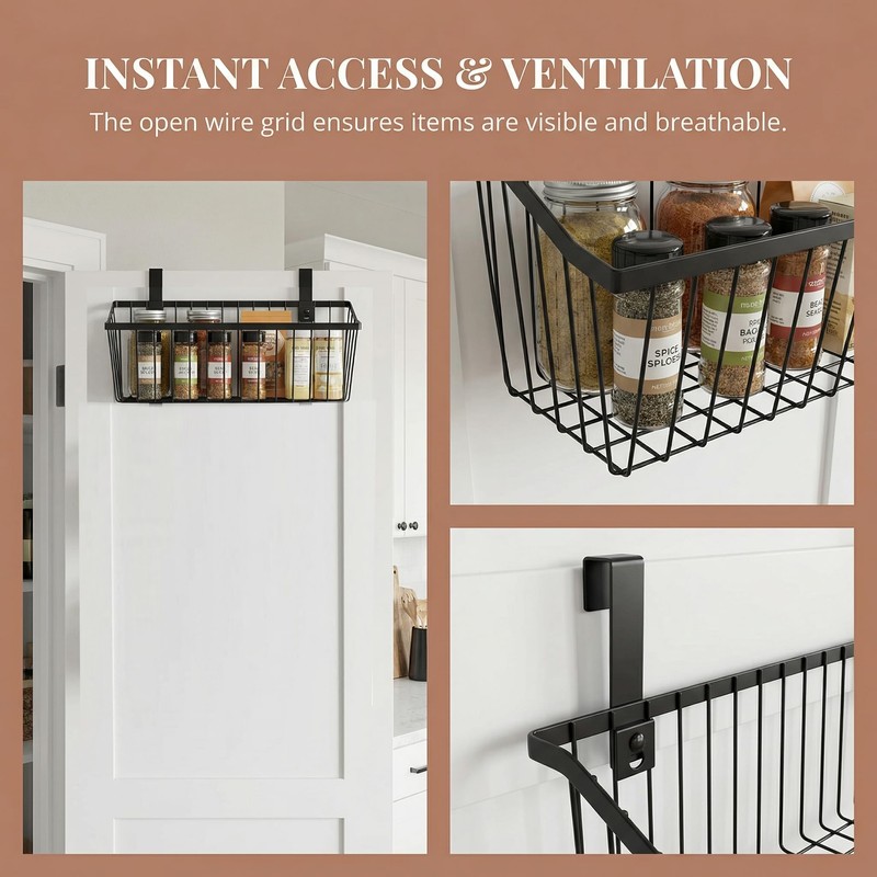 LeleCAT Grid Storage Baskets with Hooks, Over Cabinet Door Organizer,