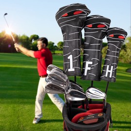 Golf Club Head covers Fairway Wood FW with Interchangeable Number Tag 3457X Black PU Leather Mummy Design Elastic Closure