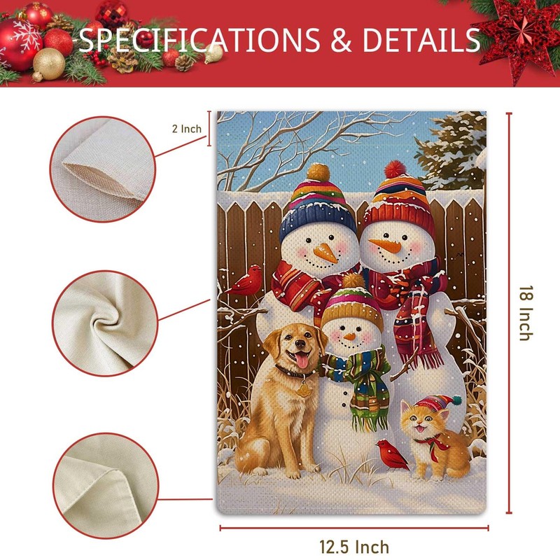 Lorugekyu Snowman Fmaily Garden Flag Cute Dog & Cat Hello