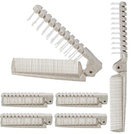 Qjaiune 6PCS Travel Foldable Anti-Static Hair Comb, Brush & Hairdressing Tools, Mini Pocket & Plastic Folding Comb for Men Women (Taupe)