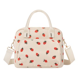 Lunch Bag for Women & Kids, 11.5L Large Insulated Lunch Box Bag, Adults Girls Packed Lunch Box Tote Bags with Shoulder Strap, Soft Cooler Picnic Bags for Work School Picnics (Beige Strawberry)