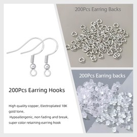 Earring Making Kits Silver Earring Hooks Hypoallergenic Ear Wires Fish Hook for DIY Jewelry Making Bulk Pack 600PCS