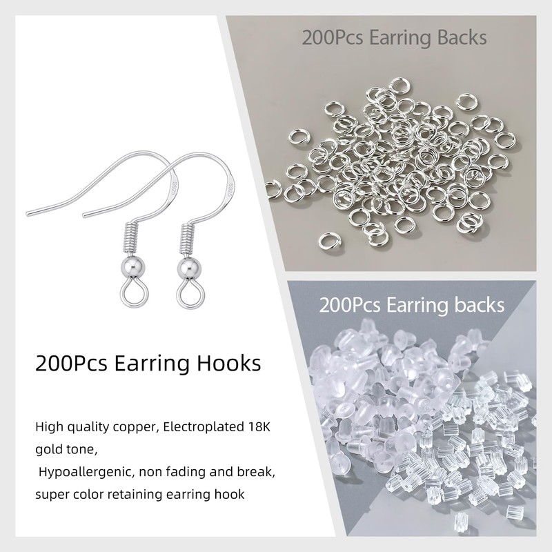 Earring Making Kits Silver Earring Hooks Hypoallergenic Ear Wires Fish