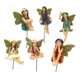 Resin Fairy Statue, Pack of 6 Fairy Garden Miniature Fairy Figures Elves, Fairy Garden Fairy Figure Miniature, Fairy Figures Accessories, Garden Outdoor Ornaments Decor Statue Accessories, for Flower
