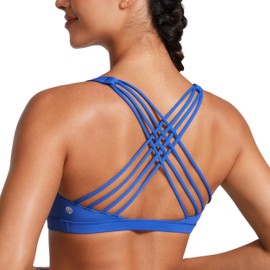 CRZ YOGA Strappy Sports Bras for Women - Criss Cross Back Wireless Padded Yoga Workout Cami Top Waves Blue Small