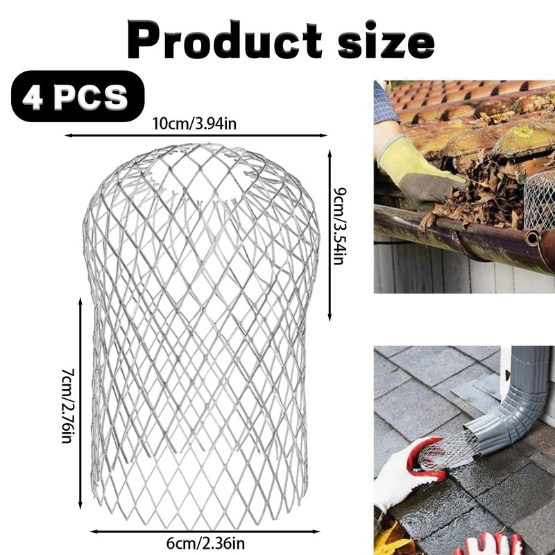 4PCS Gutter Guard, 4-Inch Round Head, Aluminium Downpipe Leaf Guard,