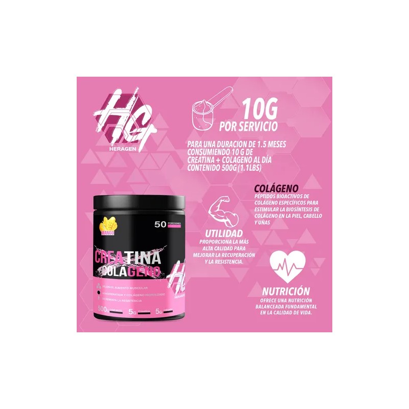 Creatina Colgeno Suplemento Monohidratada Heragen 500g Mango-