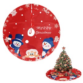 Large Christmas Tree Skirt, 48 Inch Red Christmas Tree Skirt with Santa Claus and Snowman Pattern, Xmas Tree Skirt Christmas Tree Mat for Indoor Holiday Party Christmas Tree Decoration (122cm)