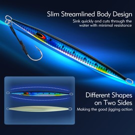 Goture Fishing Jigs Saltwater,350g Vertical Jigs with Assist Hook,Glow Speed Fast Jig Fishing Lures, Deep Sea Fishing Jigging Lures for Tuna, Salmon, Sailfish, Striped bass, Grouper Snapper, Kingfish