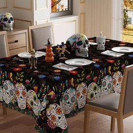 XCHI Dia De Los Muertos - Mantel rectangular lavable, estilo mexicano, diseño de calavera de azúcar, coloridas caléndulas para el día de los muertos, 