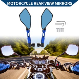 Hihaha Motorcycle Rear View Mirrors Bar End Side Mirrors Mount Adjustable Aluminum Alloy 1 Set Black Blue M8/M10 Prismatic Shape