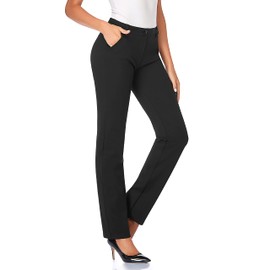 Tapata Women's 26''/28''/30''/32''/34'' Stretchy Straight Dress Pants with Pockets Tall, Petite, Regular for Office Work Business 32", Black, L