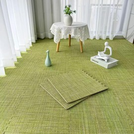 K ERATISNIK 9 Tiles Rattan Floor Mats Interlocking Foam Mats 0.4in Thick Cooling Exercise Equipment Mats for Home Living Room EVA Foam Floor Padding with Border (green)