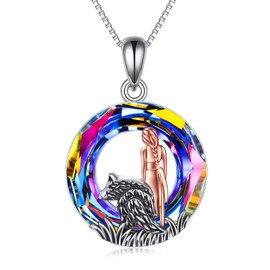 YAFEINI Horse Dragon Wolf and Girl Necklace Sterling Silver Horse Dragon Wolf Pendant Necklaces Jewelry for Women, Sterling Silver, No Gemstone