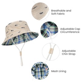 Toddler Sun Hat UPF 50+ Baby Bucket Hat Wide Brim Summer Swim Beach Hats Kids Cap for Boys Girls Khaki 0-6 Months