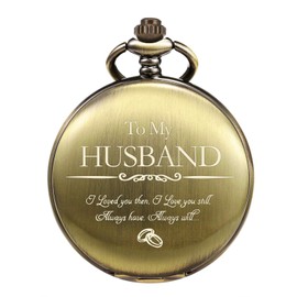 TREEWETO Pocket Watch for Him Men Husband Engraved to My Husband Pocket Watch I Love You for Husband for Birthday Valentines Wedding, Bronze