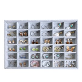 Wudygirl 36 Grid Velvet Jewelry Tray Jewelry Organizer Earring Storage Ring Holder Display Drawer Inserts with Adjustable Divider (Gray)