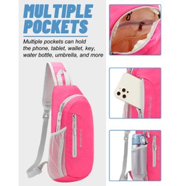 PivotWing Sling Bags for Men Women, Cross Body Bag Men Women Hiking Travel Sports Lightweight Shoulder Chest Bags Small Slim Sling Backpack Dog Walking Daypack Crossbody Bag Rose Red