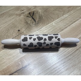 efo Embossed Heart Design Decorative Rolling Pin Baking Supplies for Unique Bakery and Pottery Beautifully Handmade Patterned 24cm