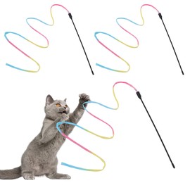 Molain Cat Wand Rainbow Toy 3 Pieces Rainbow Ribbon Wand for Kitten Training Rainbow Ribbon Wand Interactive Catcher Teaser Wand for Kitten Cat Exerciser (30 cm)
