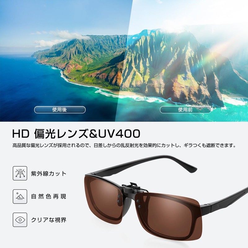 Br'Guras Clip-on Sunglasses, Leisure, Ultra Lightweight, Polarized Function, UV Reduction,