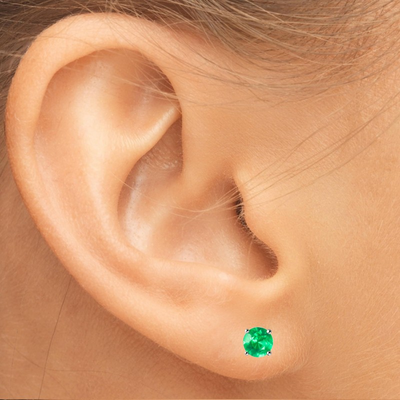 Franki Baker Genuine Round Facetted Emerald & Sterling Silver Stud