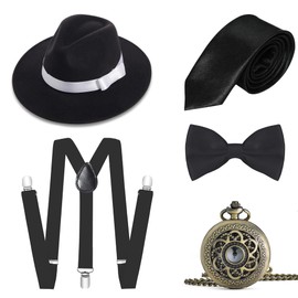 BABEYOND 1920s Mens Gatsby Gangster Costume Accessories Set 30s Manhattan Fedora Hat Suspenders