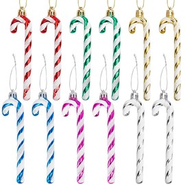 SUNNYCLUE 12Pcs Candy Cane Plastic Candy Cane Ornaments Winter Mini Candy Canes Colorful Candy Ornaments Christmas Tree Hanging Decorations for Xmas Decor New Year Home Holiday Party Supplies
