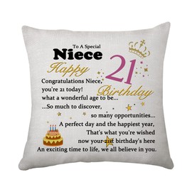 Niece 21st Birthday Gift Cushion Cover from Aunt Inspirational Happy 21st Birthday Pillow Cover Throw Pillow Cover Gift for Niece (Niece 21st)