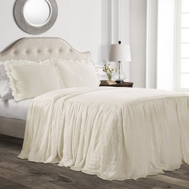 Lush Decor Ruffle Skirt Bedspread Ivory Shabby Chic Farmhouse Style Lightweight 2 Piece Set, Twin
