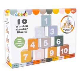 abeec Wooden Number Stacking Blocks for Babies - Educational Toys - Perfect 1st Birthday Gifts for Boy and Girls - Toddler Games - Sustainable Toys - Learning Resources - Wooden Toys - Counting Cubes