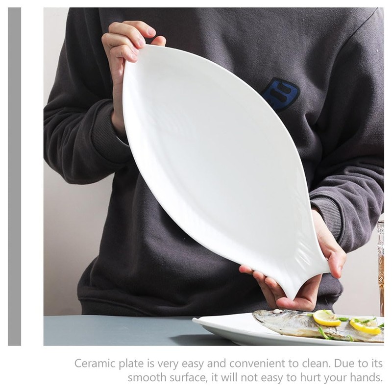 Cabilock Fish Shaped Plate, 31cm Ceramic Fish Dish Dinner Serving