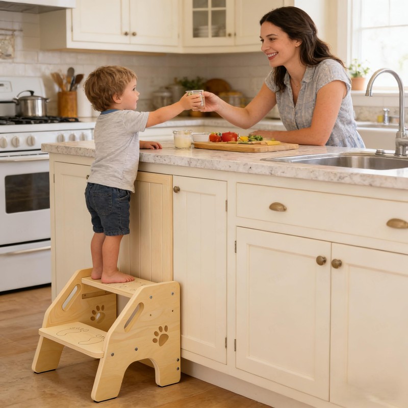 Toddler Step Stool Wooden 2 Step - Height Adjustable Bathroom