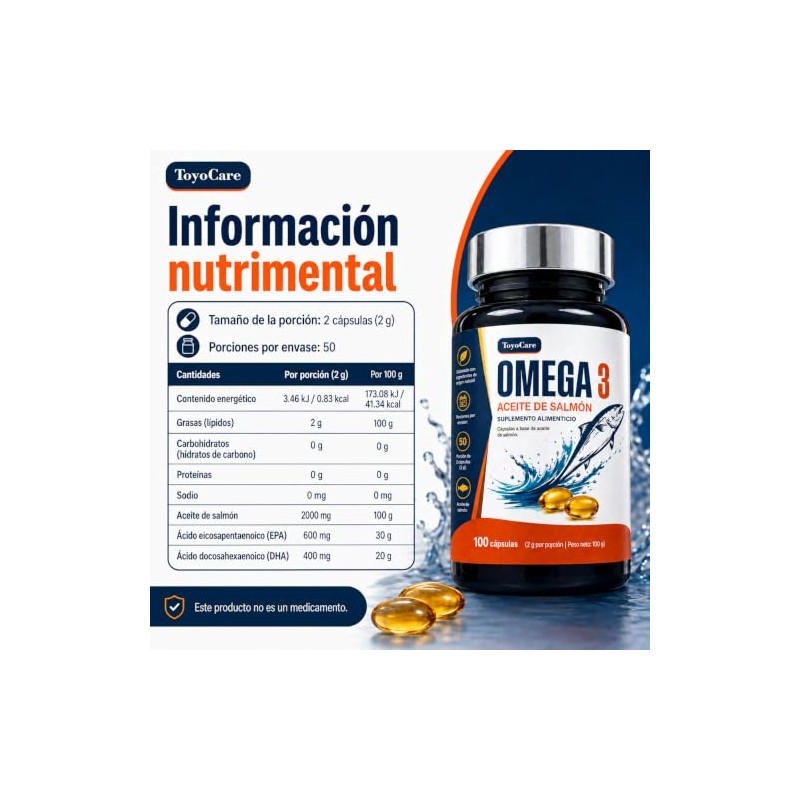 Omega 3 Aceite de Salmón con EPA y DHA, 100