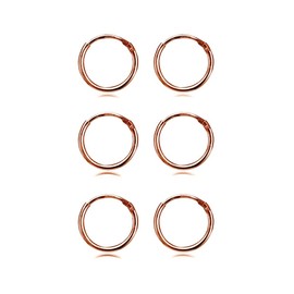Rose Gold Flash Sterling Silver Small Endless 12mm Round Unisex Hoop Earrings, Set of 3 Pairs, Metal