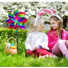 9.4inch Reflective Rainbow Pinwheels 4pcs Colorful Wind Spinners Holographic Spinners Outside Scare Birds Away Pinwheels DIY Windmills Set for Spring Easter Garden Orchard Lawn Farm Beach Decor