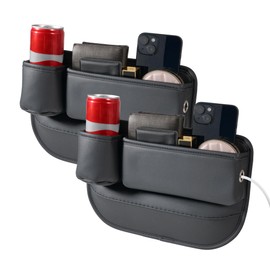 NYEONHRT 2 Packs Universal Fit Car Seat Gap Filler Organizer, Premium Leather Anti-Drop Car Side Gap Storage with Cup Holder for Phone, Keys, Sunglasses & Drinks (Black)​