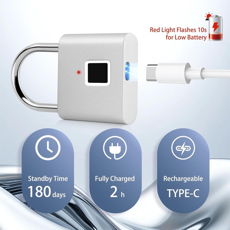 UMIKSMART Fingerprint Padlock, Keyless Biometric Smart Lock with USB-C Rechargeable