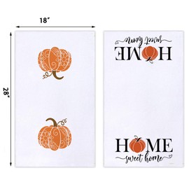 Fall Pumpkins Home Sweet Home Kitchen Dish Towel 18 x 28 Inch Set of 2, Seasonal Autumn Harvest Thanksgiving Holiday Tea Towels Dish Cloth for Cooking Baking