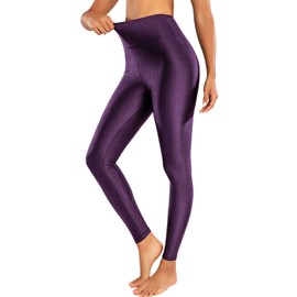 Sghenr Women's High Waisted Yoga Pants Tummy Control Shiny Sports Tights Workout Leggings (Purple,M)