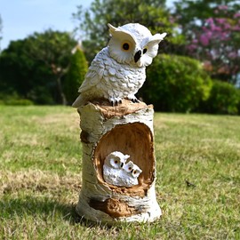 Juliahestia Solar Powered Owl Garden Decor Outdoor Statues Led Porch Backyard Figurine Light Great Horn White Sculpture for Lawn Ornament Patio Decorations Waterproof