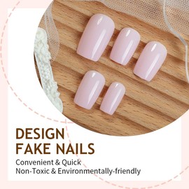 24Pcs Pink Press on Nails Short Square with Glossy Solid Design-LINMEIZAI Fake Nails Press ons Nail Glue on Nails Gel Nail Tips Acrylic Nail Tips Kit False Nails Stickers Nail Art for Women Manicure