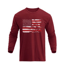 H HYFOL Men's Graphic T-Shirts USA Flag 100% Cotton Long Sleeve American Patriotic Crewneck Regular Tee Shirts(Savvy Red,S)