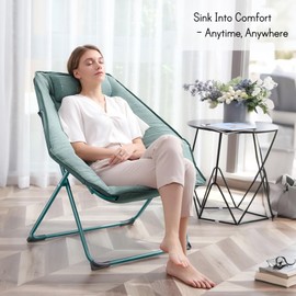 Hexagon Foldable Living Room Chair, Saucer Chair for Adults, Comfy Bedroom Lounge Chair, Moon Chair, Lazy Folding Chair for Dorm Rooms(Ottoman-Green)